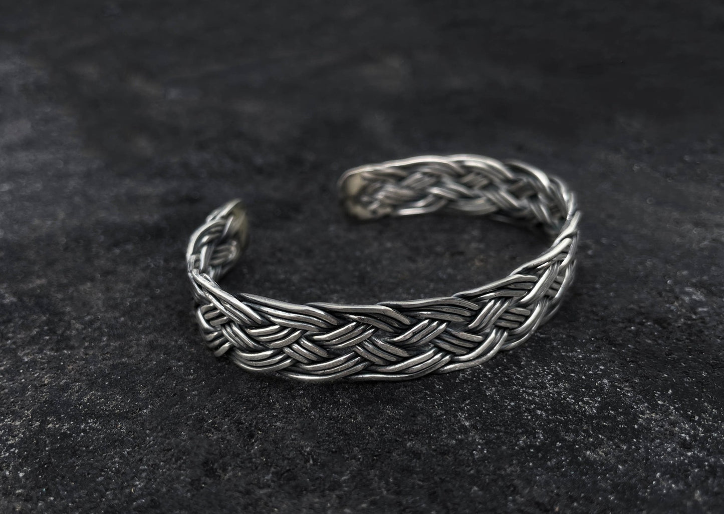 Wide French Braided Silver Bangle