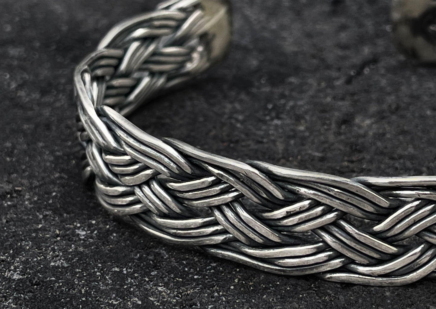 Wide French Braided Silver Bangle