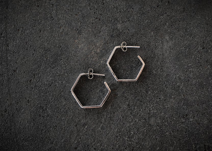 Hexagon Silver Hoop Earrings