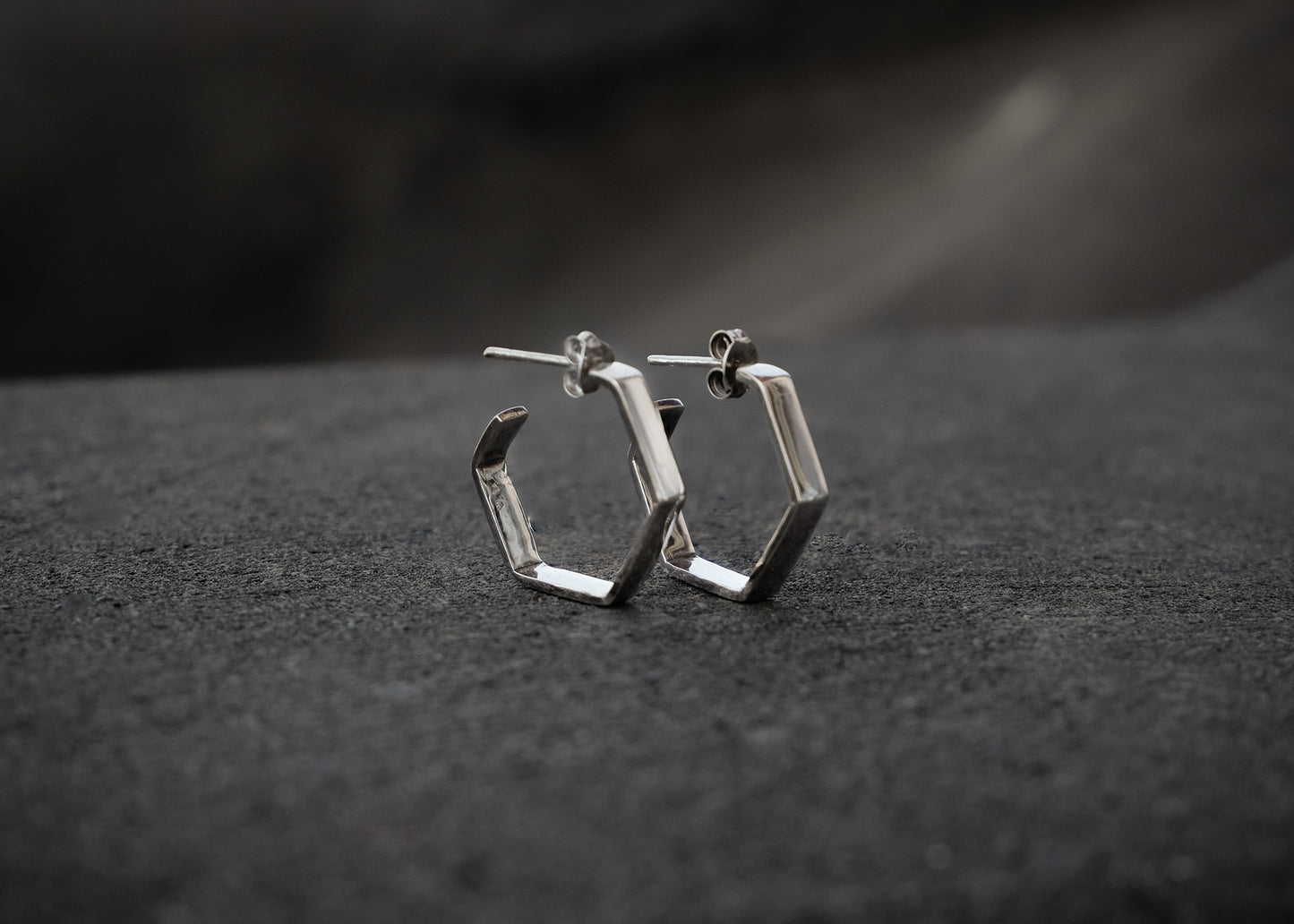 Hexagon Silver Hoop Earrings