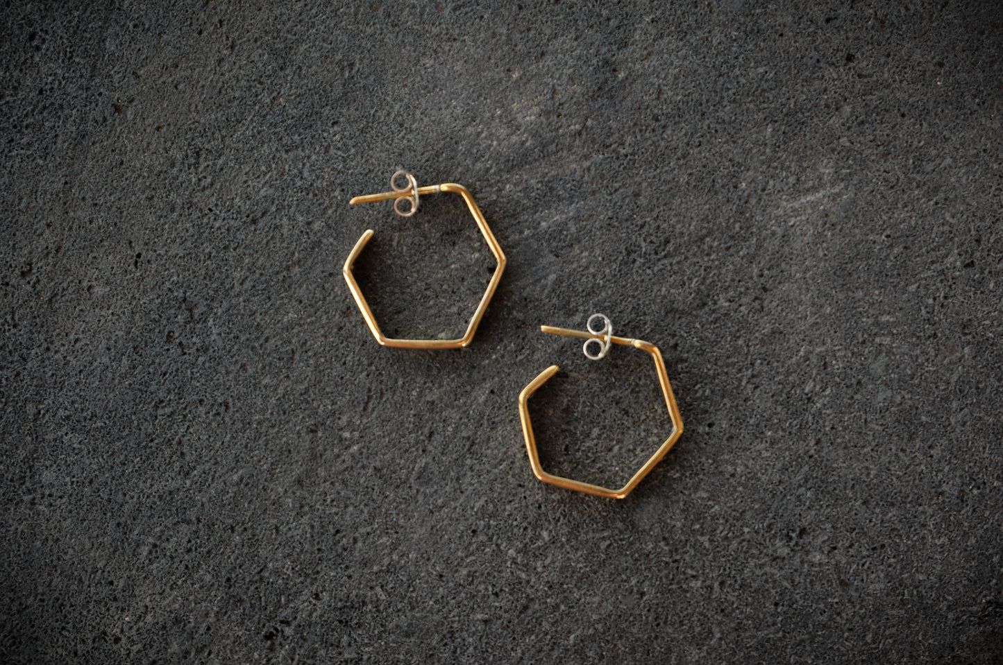 Hexagon Brass Hoop Earrings