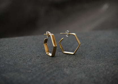 Hexagon Brass Hoop Earrings
