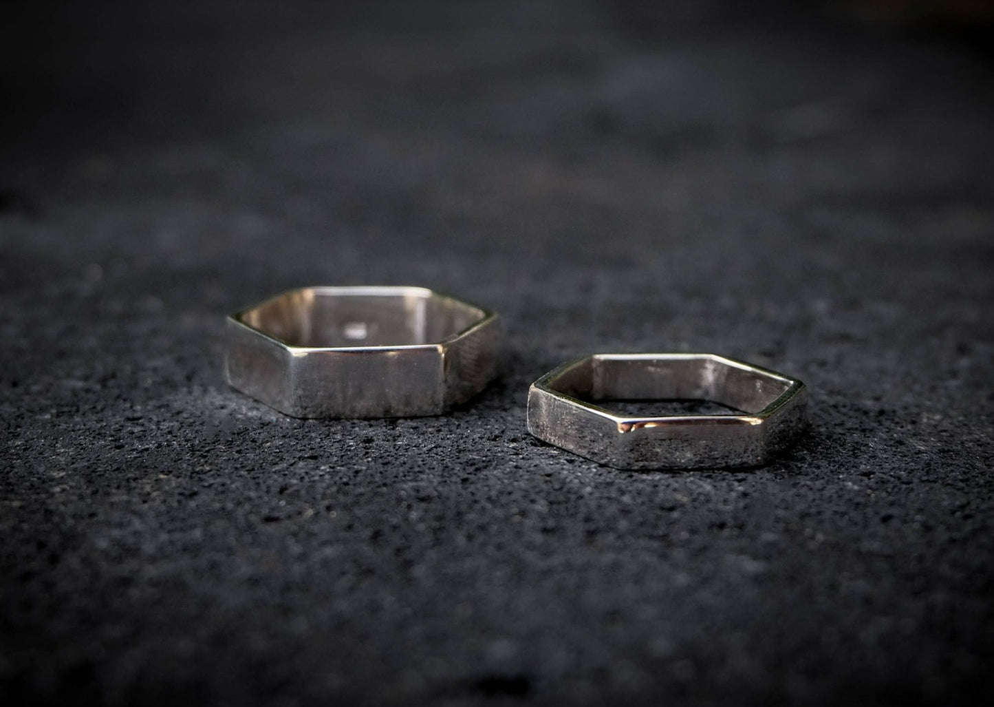 Hexagon Large Silver Ring