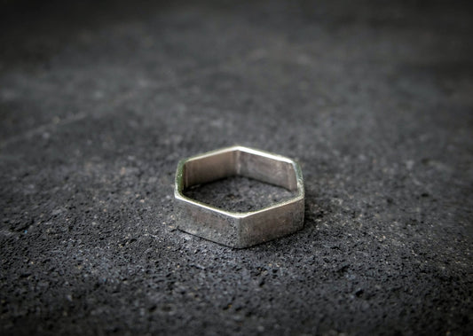 Hexagon Large Silver Ring