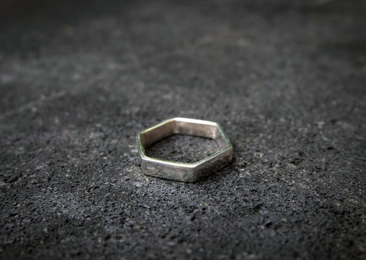 Hexagon Small Silver Ring