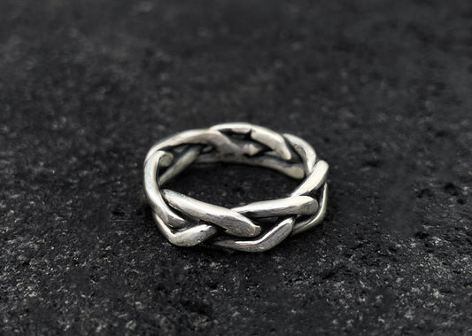 Wide Braided Silver Ring