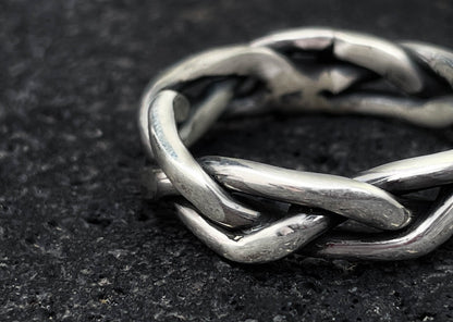 Wide Braided Silver Ring